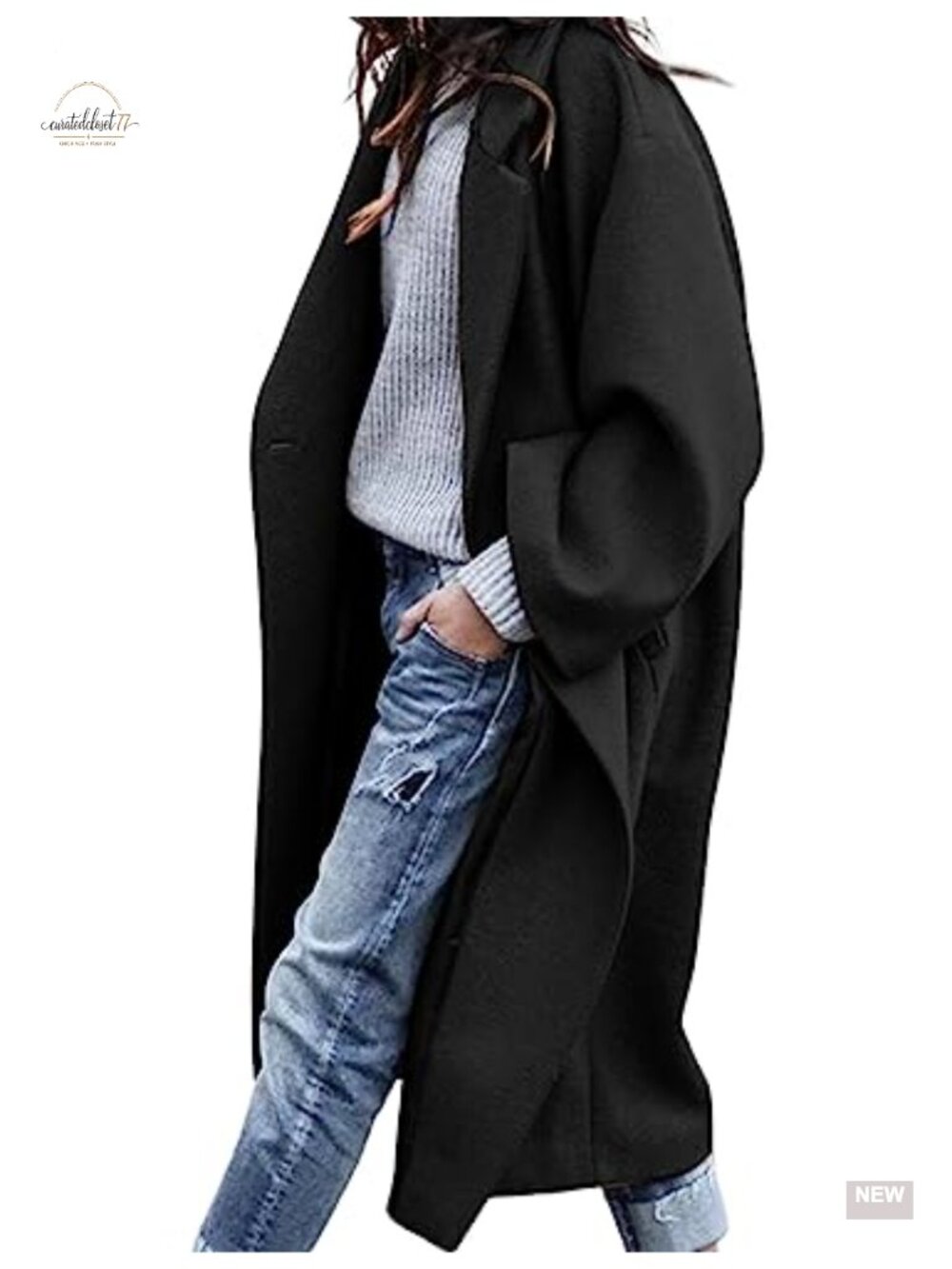 Oversized Wool Blend Coat Double Breasted Long Pea Coat